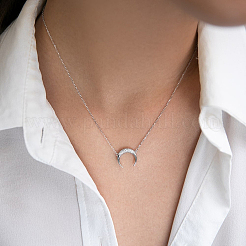 925 серебряное ожерелье с подвеской в виде полумесяца/двойного рога из прозрачного кубического циркония с микропаве для женщин SF8600-2