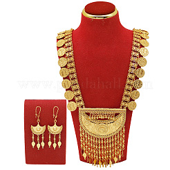 Комплекты из колье и серег с подвесками в виде луны и плоских круглых латунных кисточек FS-WG7FC34-01