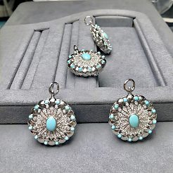 925 подвеска-медальон из стерлингового серебра с синтетической бирюзой&nbsp;G-C276-02