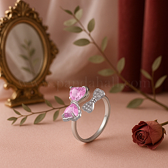 4 шт. 2-цветные латунные кольца-манжеты с микропаве из кубического циркония для женщин RJEW-HY0001-32