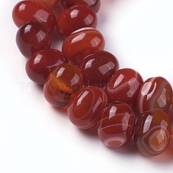 染めた天然バンド瑪瑙ビーズ連売り  オーバル  レッドオレンジ  11~12x8.5~9.5mm  穴：1.2mm  約41個/連  14.6インチ（37.1cm）&nbsp;G-F595-E03