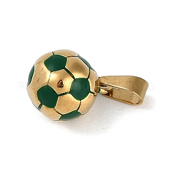 トレンディなネックレスの留め具 304 ステンレススチール フットボール/サッカーボールペンダント  ゴールドカラー  グリーン  15x11mm  穴：3x6mm&nbsp;STAS-L012-B01G-02
