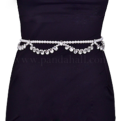 Двухслойные цепочки для талии и живота из сплава со стразами в форме капли и пластиковыми бусинами-имитаторами FS-WG13B7D-01