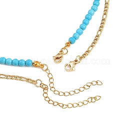 Подвеска из эмали и окрашенной синтетической бирюзы с морскими звездами и натуральными ракушками каури NJEW-JN05466