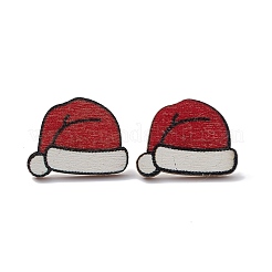 Деревянные серьги-гвоздики с рождественским принтом&nbsp;LS-EJEW-D046-04