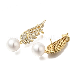 Boucles d'oreilles à tige en laiton plaqué plume avec micro pavé de zircons cubiques transparents&nbsp;EJEW-H016-12G