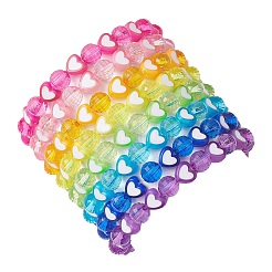 8個 8mmファセットラウンド＆ハートアクリルビーズストレッチブレスレットセット  女性用レインボーカラーブレスレット  カラフル  内径：2-1/4インチ（5.8cm）  ビーズ：8mm＆8x7mm&nbsp;BJEW-JB10240-01