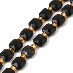 天然石オブシディアンビーズ連売り  多面カット正方形  シードビーズで  6x6x3.5~4mm  穴：0.8mm  約48個/連  14.96''（38センチメートル）&nbsp;GG-CBA96AE-A05-6x6mm