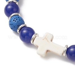 Браслеты из натуральной лавовой породы и малазийского нефрита с круглыми бусинами&nbsp;BJEW-JB13452