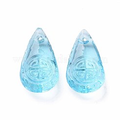 透明な手作りのでこぼこのランプワークビーズ  ティアドロップ  ライトスカイブルー  23x11.5x6mm  穴：1.5mm&nbsp;LAMP-T017-13F