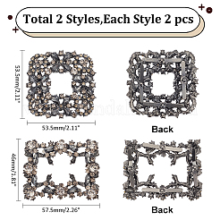 4 шт. 2 стиля квадратные/прямоугольные съемные пряжки для обуви со стразами из сплава AJEW-WR0002-31B