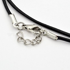 レザーネックレス作り  アイアン製カニカン付き  ブラック  18.5インチx2mm&nbsp;MAK-N021-01B