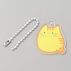 漫画かわいい猫動物アクリルペンダント装飾鉄ボールチェーン付き  キーホルダーバッグペンダントジュエリーアクセサリー用  きいろ  79mm&nbsp;KEYC-WH0036-33A