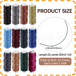 12 rollo de cordón trenzado de poliéster encerado redondo de 12 colores&nbsp;YC-CL0001-03B