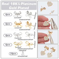24 шт. 4 стиля латунных сережек-гвоздиков KK-ME0002-44