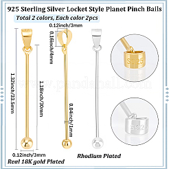 4 pièce 2 couleurs plaquées rhodium 925 bélières à pincement en argent sterling style médaillon planète&nbsp;STER-SC0001-71A