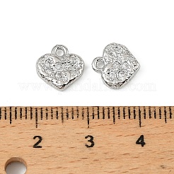 真鍮製マイクロパヴェキュービックジルコニアペンダント  ハートチャーム  プラチナメッキ  9.5x9.5x2.5mm  穴：1.2mm&nbsp;KK-D106-04P