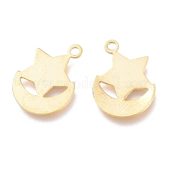 ステンレススチールチャーム201個  レーザー切断  月と星  ゴールドカラー  12x8.5x0.5mm  穴：1mm&nbsp;STAS-K212-11G