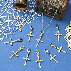 10 pendentif croix décoratif en alliage et strass bicolore&nbsp;HJEW-YW00389