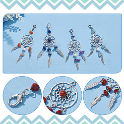 20 шт. 2-х стильная плетеная сетка/паутина с подвеской из сплава перьев HJEW-NB0001-92