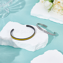 4 шт. 2-х цветные браслеты-манжеты из нержавеющей стали 201 в форме буквы С с рифленой отделкой&nbsp;STAS-UN0065-25B