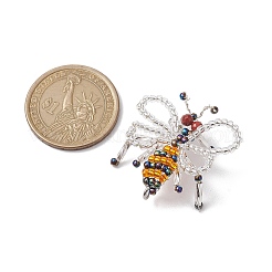 手作りガラスシードビーズ織りペンダント  丸カン付き  蜂のチャーム  ホワイト  35x32x3mm  穴：3mm&nbsp;PALLOY-MZ00214-02