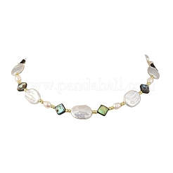 Colliers composés de perles ovales en nacre d'ormeau naturelle (type losange) et de perles baroques keshi naturelles&nbsp;NJEW-JN06522