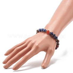 Bracciale elasticizzato in pietra naturale mista e perline rotonde in legno&nbsp;BJEW-JB07135