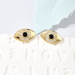 Pendientes de botón de latón con micro pavé de circonitas cúbicas en forma de ojos&nbsp;EJEW-C186-20G-02