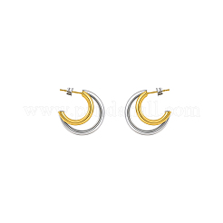 女性用304ステンレススチールスタッドピアス  ハーフフープピアス  本金メッキ&ステンレススチールカラー  24x21mm&nbsp;DQ1821