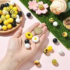 Наборы круглых силиконовых бусин с принтом&nbsp;SIL-YW0001-59