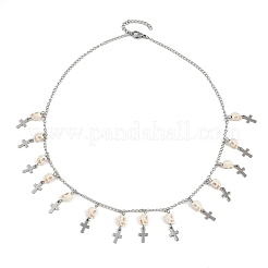 Хеллоуин 304 нержавеющая сталь панцирная цепь окрашенная синтетическая бирюза кисточки ожерелья NJEW-JN05370-02