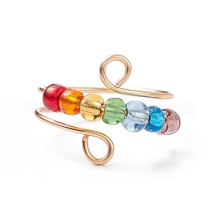 Anello polsino con perline rotanti con semi di vetro&nbsp;RJEW-JR00511-03