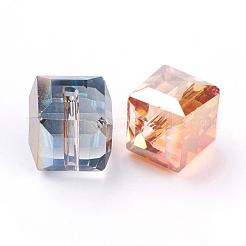 ファセットキューブ電気メッキガラスビーズ  虹メッキ  ミックスカラー  11x11x11mm  穴：1.5mm&nbsp;X-EGLA-E006-M2