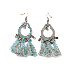 3 paires de boucles d'oreilles pendantes en alliage d'émail plat rond et feuille avec turquoise synthétique&nbsp;EJEW-P200-06AB