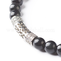 Set di bracciali elastici con perline rotonde di ossidiana naturale&nbsp;BJEW-JB06980-04