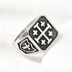 Fingerringe mit Jerusalem-Kreuz aus Edelstahl 304 für Herren&nbsp;RJEW-D339-01A-AS