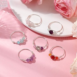 丸い天然ローズクォーツ、アメジスト、フローライト、カーネリアン、アマゾナイト、赤瑪瑙の指輪  女性用銅線巻きリング  usサイズ8 1/2(18.5mm)&nbsp;RJEW-JR00755