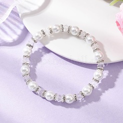 Браслеты из круглых бусин из перламутрового стекла и жемчуга для женщин BJEW-JB12740