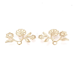 304ステンレスペンダント  レーザー切断  枝の花  ゴールドカラー  19x29x0.7mm  穴：2mm&nbsp;STAS-K194-21G