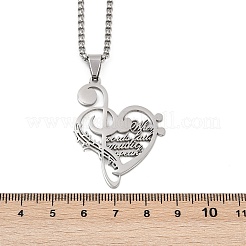 Collar con colgante de nota musical y cita de corazón de acero inoxidable 201&nbsp;NJEW-K283-03P