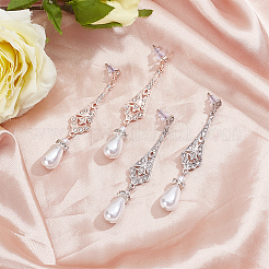 2 пара двухцветных пластиковых жемчужных сережек-гвоздиков со стразами&nbsp;EJEW-AN0004-19