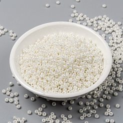 MIYUKIラウンドロカイユビーズ  日本製シードビーズ  （rr592)アンティークアイボリーパールセイロン  8/0  3mm  穴：1mm  約2111~2277個/50g&nbsp;SEED-X0055-RR0592