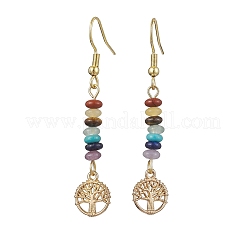 3 пара 3-х цветных серег с подвесками из натуральных и синтетических драгоценных камней в форме диска EJEW-JE05643