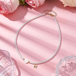 Ожерелья с подвесками из латуни микро-паве класса AAA с кубическим цирконием и буквами NJEW-JN04771-08