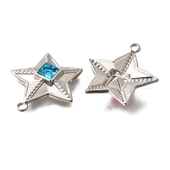 304ステンレスペンダント  ラインストーン付き  ステンレス鋼色  スター  ミックスカラー  26x24.5x6mm  穴：2mm&nbsp;STAS-Q346-08P