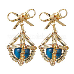 Pendientes colgantes con lazo de ojo de tigre natural&nbsp;EJEW-MZ00348-03