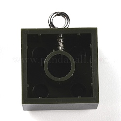 樹脂チャーム  プラチナ鉄ループ付き  おもちゃのレンガ  ダークオリーブグリーン  21x15.5x11mm  穴：2.6mm&nbsp;RESI-E017-A06