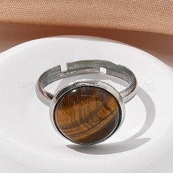 Halbrunde Fingerringe aus natürlichem Tigerauge&nbsp;X-RJEW-M062-01P-08