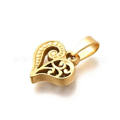 304ステンレススチールチャーム  ハートチャーム  ゴールドカラー  13.5x13.5x3mm  穴：3x5mm&nbsp;LS-STAS-B079-04G-03